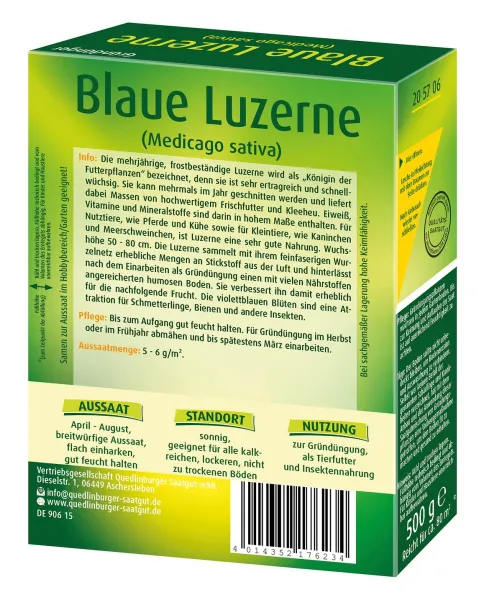 Quedlinburger Gründüngung Blaue Luzerne 500 g - Faltschachtel