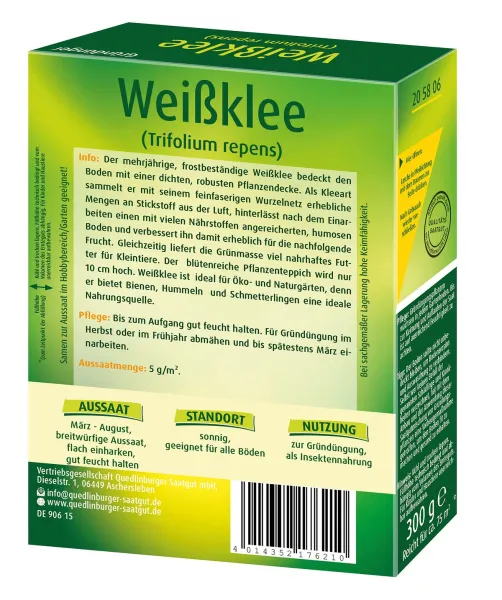 Quedlinburger Gründüngung Weißklee 500 g - Faltschachtel