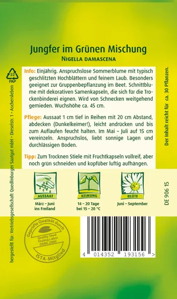 Quedlinburger Jungfer im Grünen Mischung - Blumensamen