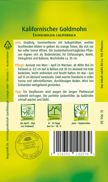 Quedlinburger Kalifornischer Goldmohn Halbgefüllte Mischung - Blumensamen