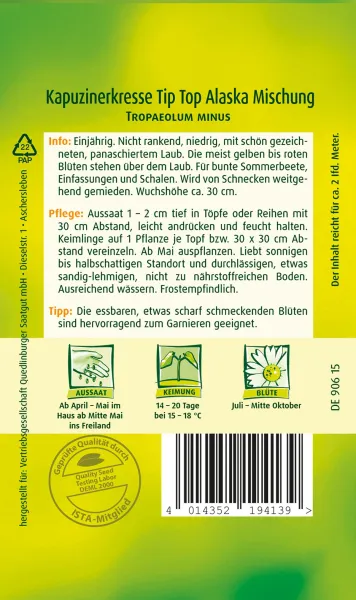 Quedlinburger Kapuzinerkresse Tip Top Alaska Mischung - Blumensamen