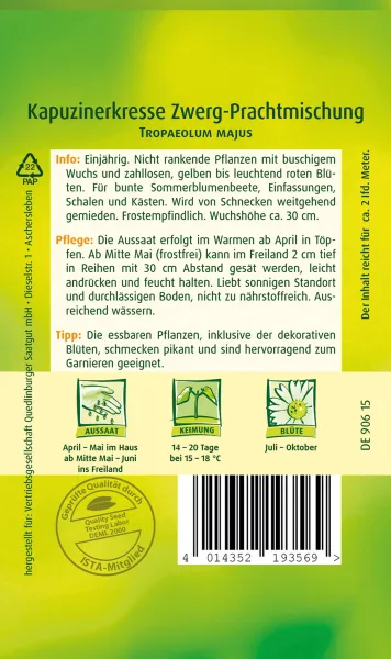 Quedlinburger Kapuzinerkresse Zwerg-Prachtmischung - Blumensamen