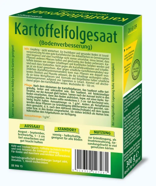 Quedlinburger Gründünger Kartoffelfolgesaat Bodenverbesserer für ca. 300 m² 300 g - Faltschachtel