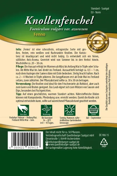 Quedlinburger Knollenfenchel Fenno - Premium Gemüsesamen