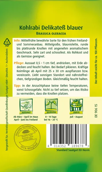 Quedlinburger Kohlrabi Delikateß blauer - Gemüsesamen