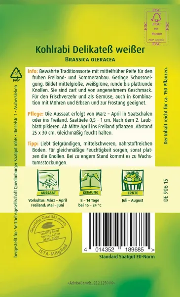 Quedlinburger Kohlrabi Delikateß weißer - Gemüsesamen
