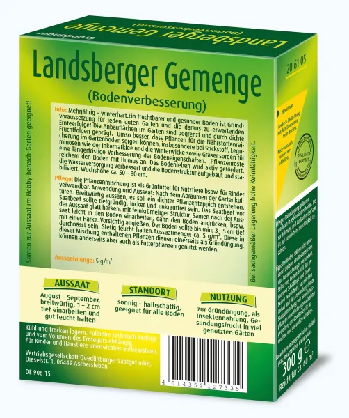 Quedlinburger Gründünger Landsberger Gemenge Bodenverbesserer für ca. 60 m² 300 g - Faltschachtel