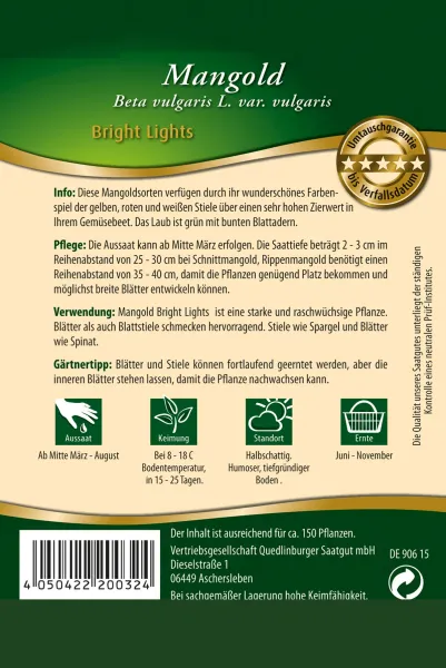 Quedlinburger Mangold Bright Lights - Premium Gemüsesamen
