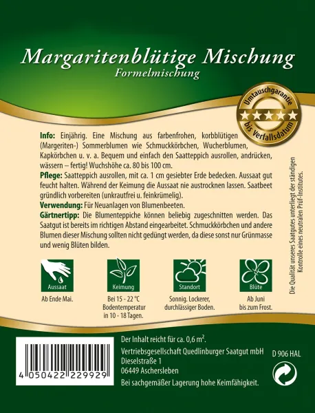 Quedlinburger Margeritenblütige Mischung Saatteppich - Premium Blumensamen