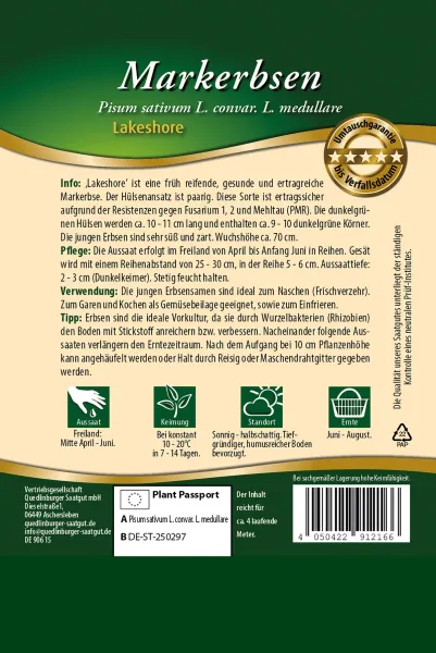 Quedlinburger Markerbsen Lakeshore - Premium Gemüsesamen