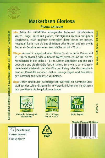 Quedlinburger Markerbsen Gloriosa - Gemüsesamen