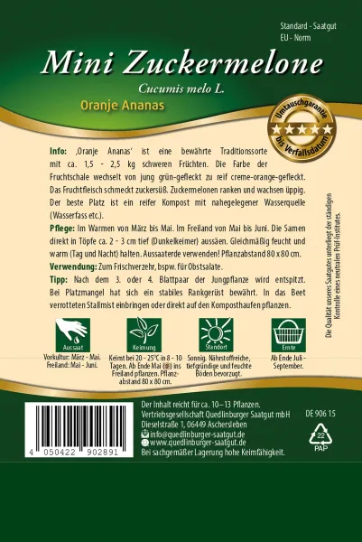 Quedlinburger Mini Zuckermelone Oranje Ananas - Premium Gemüsesamen