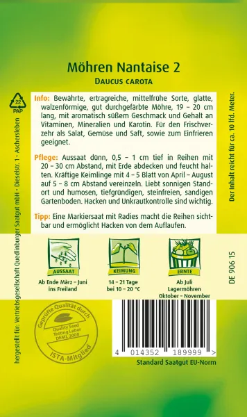 Quedlinburger Möhren Nantaise 2 - Gemüsesamen