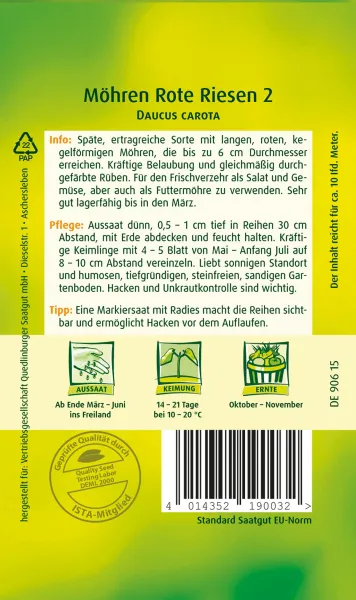 Quedlinburger Möhren Rote Riesen 2 - Gemüsesamen