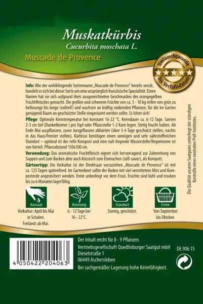 Quedlinburger Muskatkürbis Muscade de Provence - Gemüsesamen