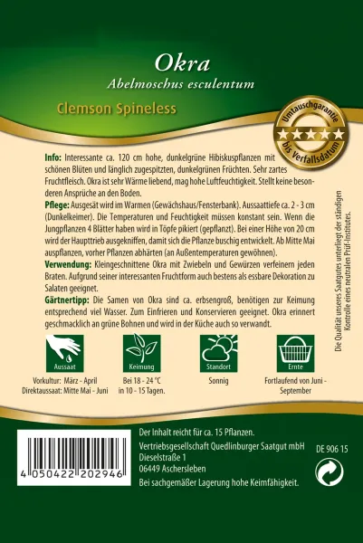Quedlinburger Okra Clemson Spineless - Gemüsesamen