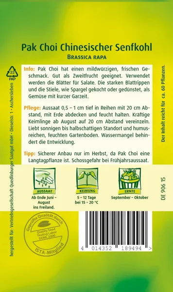 Quedlinburger Pak Choi Chinesischer Senfkohl - Gemüsesamen