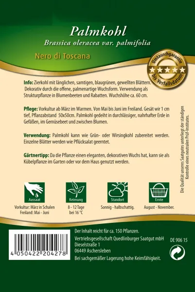 Quedlinburger Palmkohl Nero di Toscana - Gemüsesamen