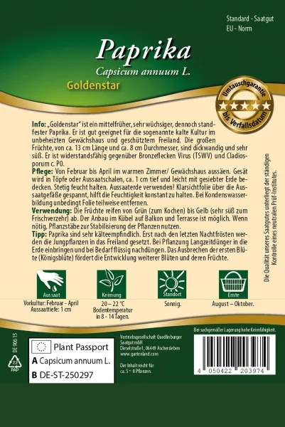 Quedlinburger Paprika Goldenstar - Gemüsesamen