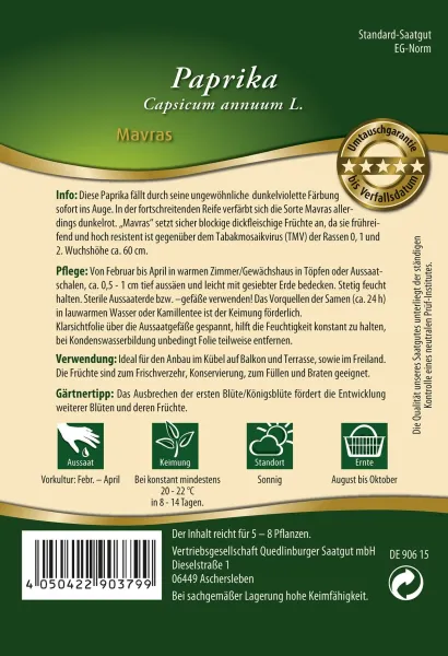 Quedlinburger Paprika Mavras - Gemüsesamen