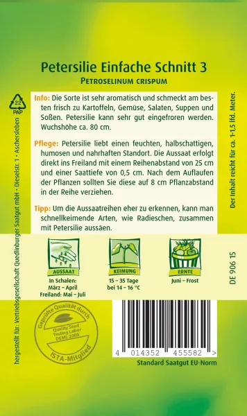 Quedlinburger Petersilie Einfache Schnitt 3 - Kräutersamen