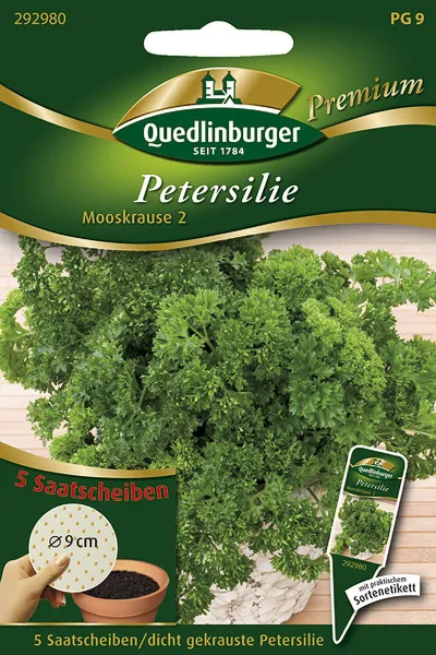 Quedlinburger Petersilie Mooskrause 2 - Saatscheiben 5 Stück - Kräutersamen Quedlinburger Petersilie Mooskrause 2 - Saatscheiben 5 Stück - Kräutersamen
