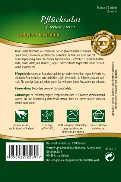 Quedlinburger Pflücksalat Babyleaf Mischung Saatplatte - Premium Gemüsesamen