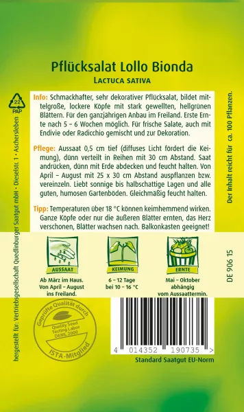 Quedlinburger Pflücksalat Lollo bionda - Gemüsesamen