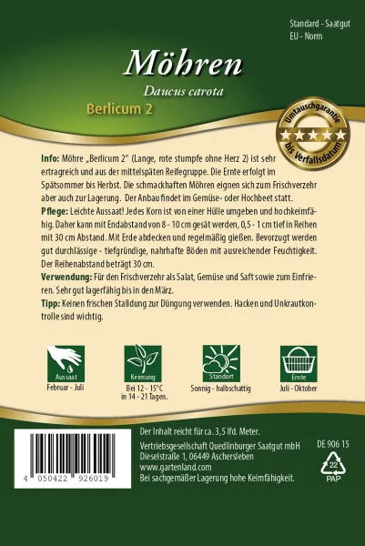 Quedlinburger Möhren Berlicum 2 Pillensaat - Gemüsesamen