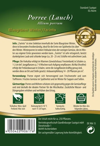 Quedlinburger Porree Blaugrüner Winter/Farinto - Premium Gemüsesamen