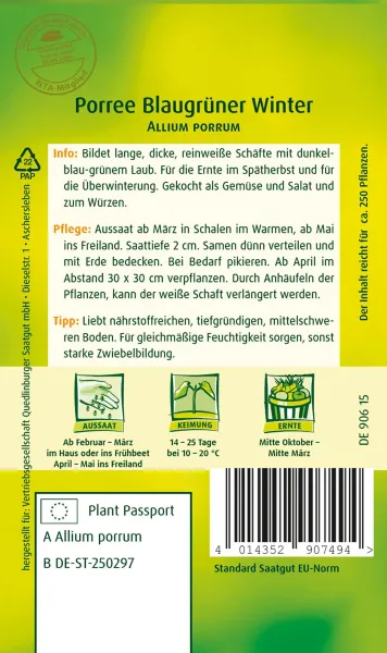 Quedlinburger Porree Blaugrüner Winter - Gemüsesamen