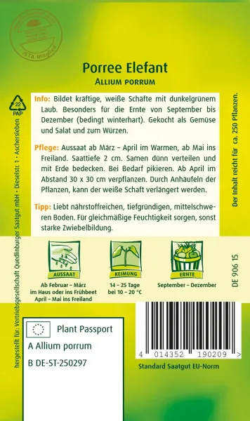 Quedlinburger Porree Elefant - Gemüsesamen