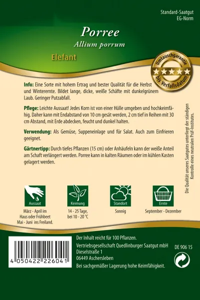 Quedlinburger Porree Elefant Pillensaat - Premium Gemüsesamen