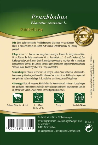 Quedlinburger Prunkbohne Painted Lady - Premium Gemüsesamen
