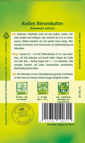 Quedlinburger Radies Riesenbutter - Gemüsesamen