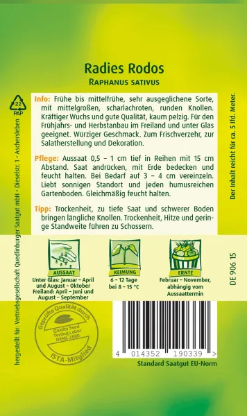 Quedlinburger Radies Rodos - Gemüsesamen