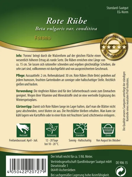 Quedlinburger Rote Rübe Forono - Premium Gemüsesamen