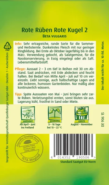 Quedlinburger Rote Rüben Rote Kugel 2 - Gemüsesamen