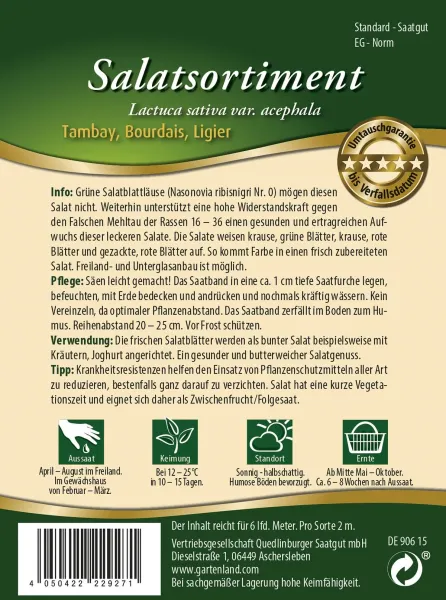 Quedlinburger Salatsortiment Blattlausresistent Saatband - Gemüsesamen