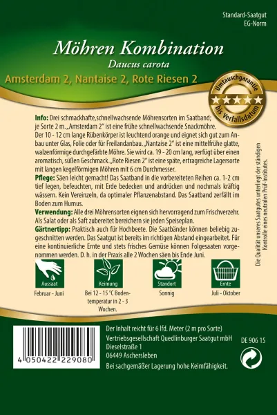 Quedlinburger Möhren Kombination Saatband 3 x 2 Meter - Gemüsesamen