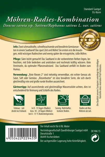 Quedlinburger Möhren-Radies-Kombination Saatbänder 2 + 4 Meter - Gemüsesamen