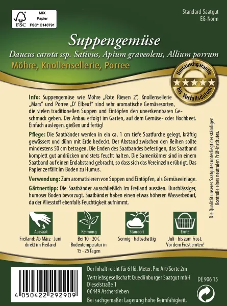 Quedlinburger Suppengemüse Saatband 6 Meter - Gemüsesamen