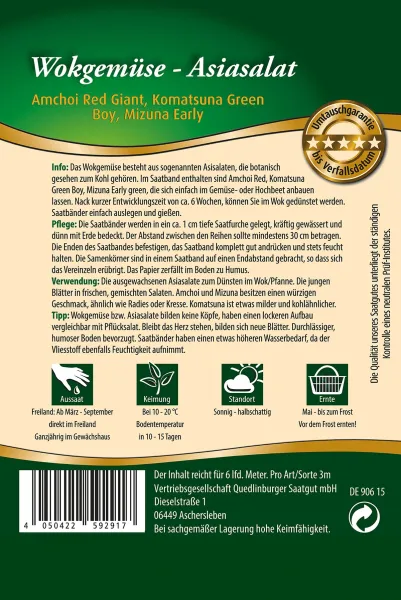 Quedlinburger Wokgemüse-Asiasalat Saatband 6 Meter - Gemüsesamen