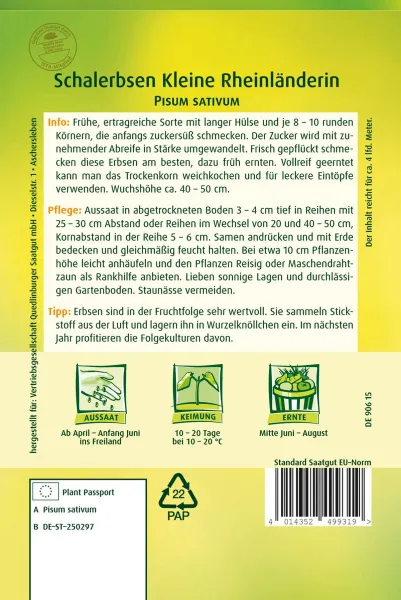 Quedlinburger Schalerbsen Kleine Rheinländerin - Gemüsesamen