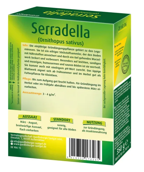 Quedlinburger Gründünger Serradella Ornithopus für ca. 90 m² 350 g - Faltschachtel