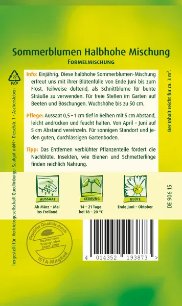 Quedlinburger Sommerblumen Halbhohe Mischung - Blumensamen