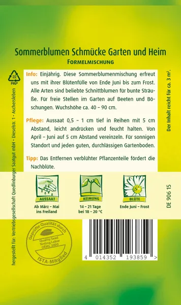 Quedlinburger Sommerblumen Schmücke Garten und Heim - Blumensamen