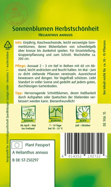 Quedlinburger Sonnenblumen Herbstschönheit - Blumensamen