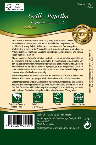 Quedlinburger Grill-Paprika Padron Saatplatte - Gemüsesamen