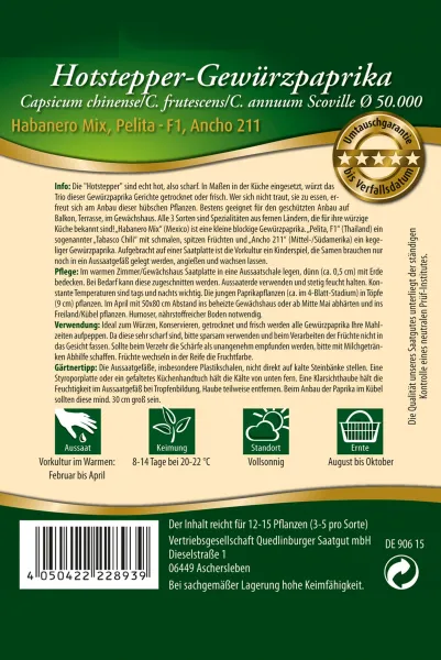Quedlinburger Hotstepper-Gewürzpaprika Saatplatte - Premium Gemüsesamen